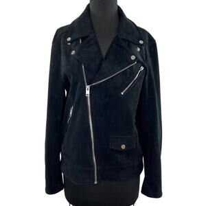 H&M Black Long Sleeve Asymmetrical Zip Faux Suede Moto Jacket Size M Medium
